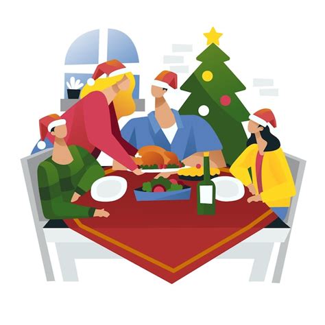 Free Vector Christmas Dinner Scene Illustration