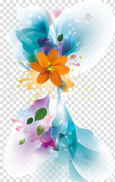 Free Download Orange And Blue Floral Flower Euclidean Art