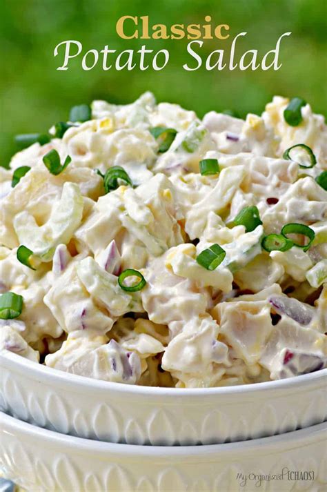 I usually leave the skins on when i make potato salad — i like the spots of color they add to the dish, plus they're thin enough that they're usually quite tender. Classic Potato Salad