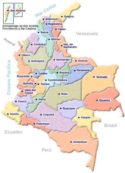 Mapas De Colombia Mapa De Colombia Y Sus Departamentos