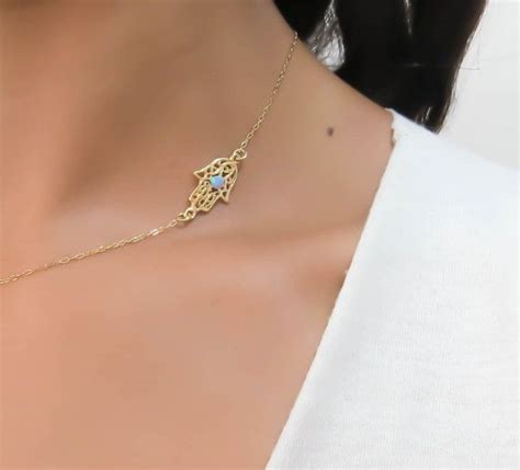 Opal Hamsa Necklace Gold Hamsa Necklace Gold Hand By Minilali Acess Rios