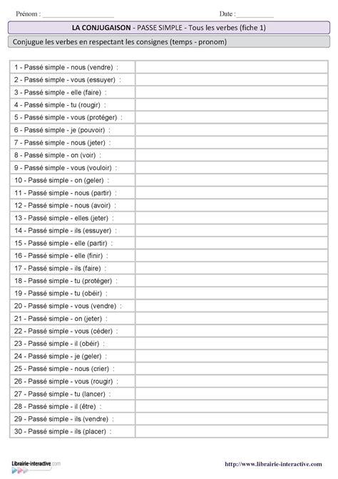 Passé simple exercices de conjugaison cm2 à imprimer. Entraînement en conjugaison - Passé simple | Passé simple, Exercices imparfait, Conjugaison ...