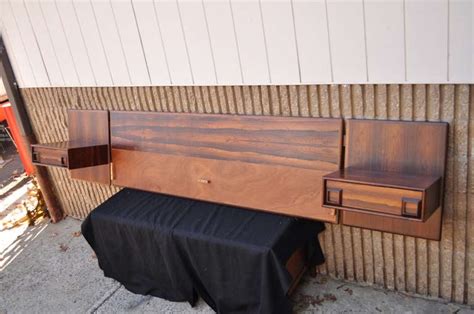King floating headboard with nightstands. Rosewood Floating King Bed Headboard and Pair Nightstands ...