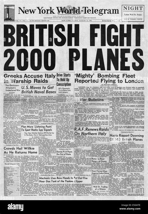 1940 World War Two World War 2 Newspaper Headline Hi Res Stock