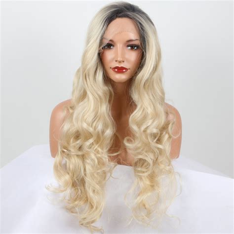 New Arrive Sexy Long Wavy Blonde Wig Dark Roots Natural Look Wig For