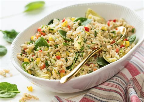 Brown Rice Salad With Spinach Artichokes And Feta Vinaigrette Super