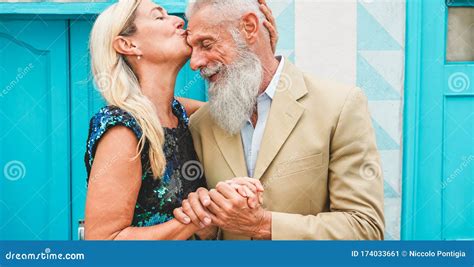 Happy Senior Couple Having Tender Moments Outdoor Mature People Enjoying Time Together Love