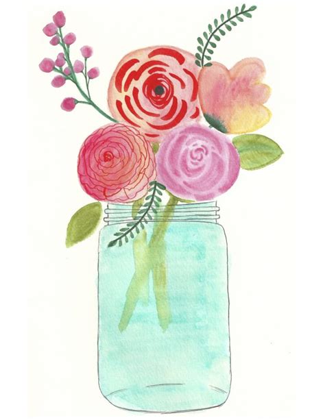 Shop for floral watercolor art prints from our community of independent artists and iconic brands. Watercolor Flowers in a Mason Jar - Free Printable Download