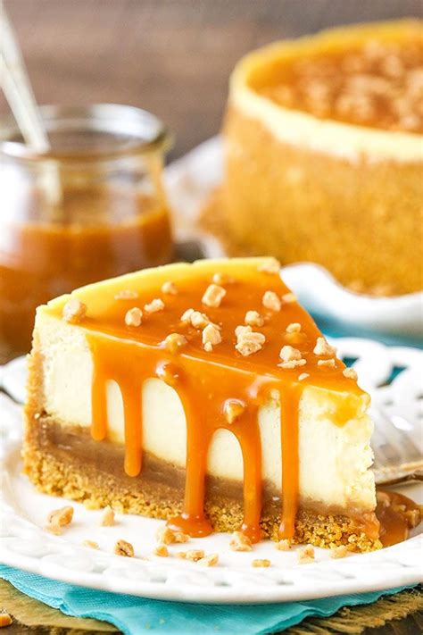 Salted caramel sauce over the top and down the sides! Easy Salted Caramel Cheesecake Recipe with Toffee Bits ...