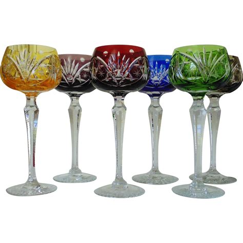 Set Of 6 Bohemian Cut To Clear Lead Crystal Glass Wine Glasses Hocks Sold On Ruby Lane