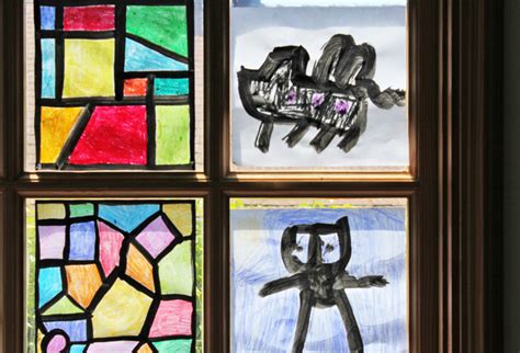 The coloured glass is made into stained glass windows. Art & Design for Kids: Faux Stained Glass - Babble Dabble Do