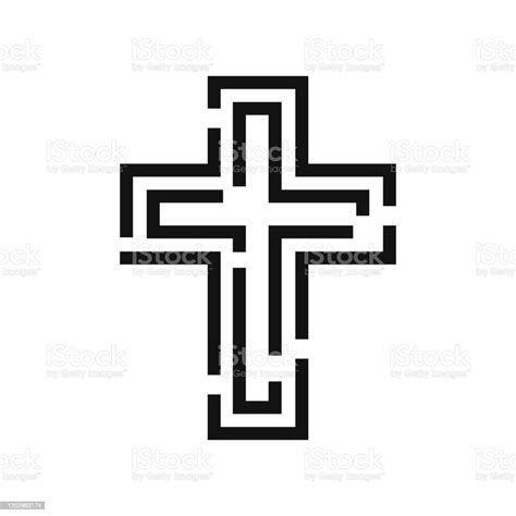 Christian Symbol Black Thin Line Cross Icon Church Logo Template
