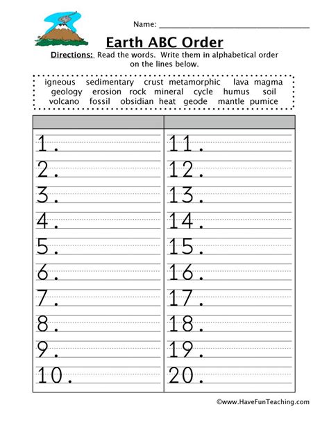 These are no prep printables that focus on alphabetical order to the first letter and to the second letter. Alphabetical Order Worksheet - Earth | Have fun teaching, Reading comprehension worksheets ...