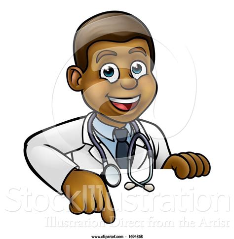 Vector Illustration Of Cartoon Doctor Character Pointing By