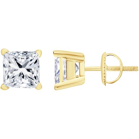 14k White Gold 2 Ctw Princess Cut Solitaire Diamond Stud Earrings