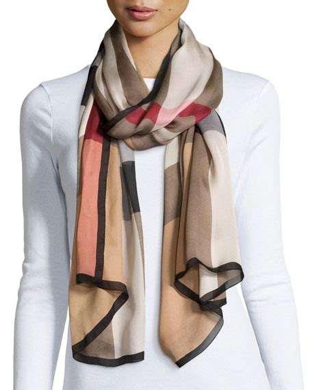 Lightweight check wool and silk scarf camel. Burberry Mega Check Ultra-Washed Silk Scarf, Camel ...