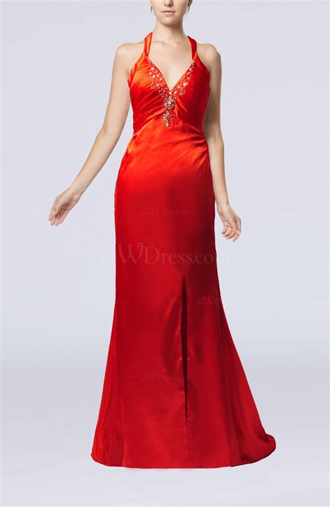 Red Sexy Column Sleeveless Criss Cross Straps Sweep Train Split Front Prom Dresses