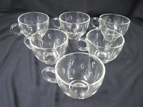 Set Of 6 Hazel Atlas Teardrop Clear Glass Snack Set Cups Vintage 1950s