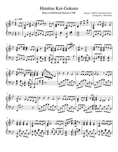 Himitsu Koi Gokoro Sheet Music For Piano Solo