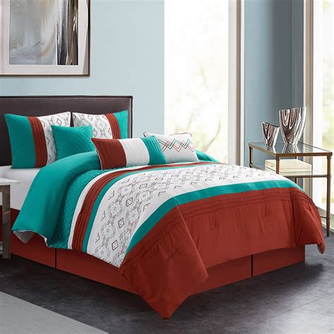 7 Piece Bedding Comforter Set Luxury Bed In A Bag Queenteal