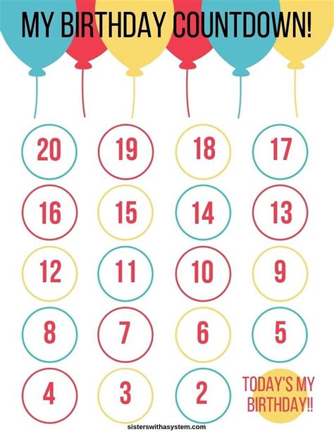 Exceptional Free Countdown Birthday Calendar Printable Countdown