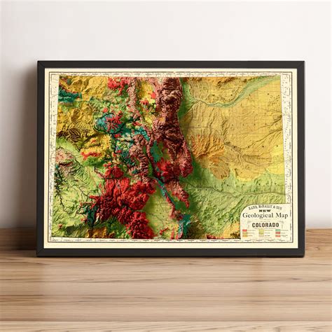 Colorado State Minimalist Elevation Map With 3d Relief Effect On Matte