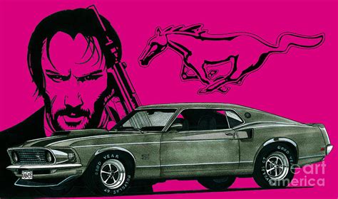 John Wick Ford Mustang Boss 429 1969 Drawing By Vladyslav Shapovalenko
