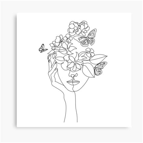 Portrait minimalistic style vector illustration. "Abstract face with flowers by one line vector drawing ...