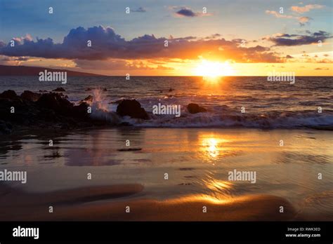 A Golden Sunset At A Beach Makena Maui Hawaii United States Of