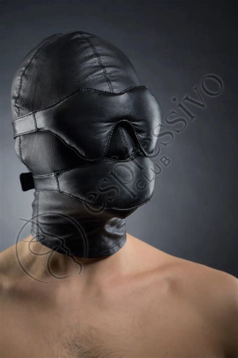 Real Leather Bondage Set Of Tight Bdsm Hood Leather Blindfold And Muff