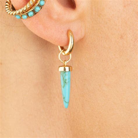 Turquoise Spike Huggie Hoop Earring Single Earring Etsy