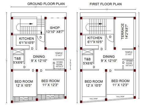 House Ground Floor And First Floor Plan Autocad File Cadbull