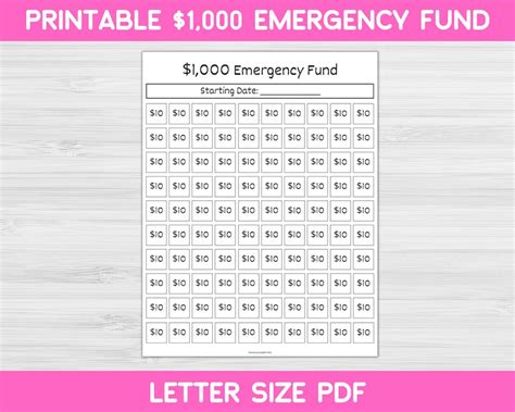 1000 Emergency Fund Tracker Printable Emergency Fund Etsy