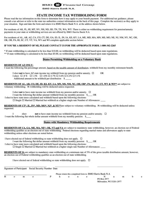 State Income Tax Withholding Form Bmo Harris Bank Na Printable Pdf