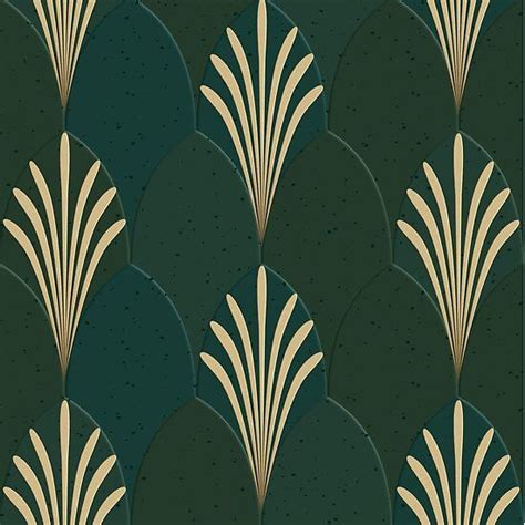 Dark Green And Gold Seamless Pattern In Art Deco Style Green Art