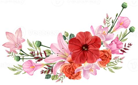 Spring Floral Bouquet Watercolor Red And Pink Flower Blooming 19988210 Png