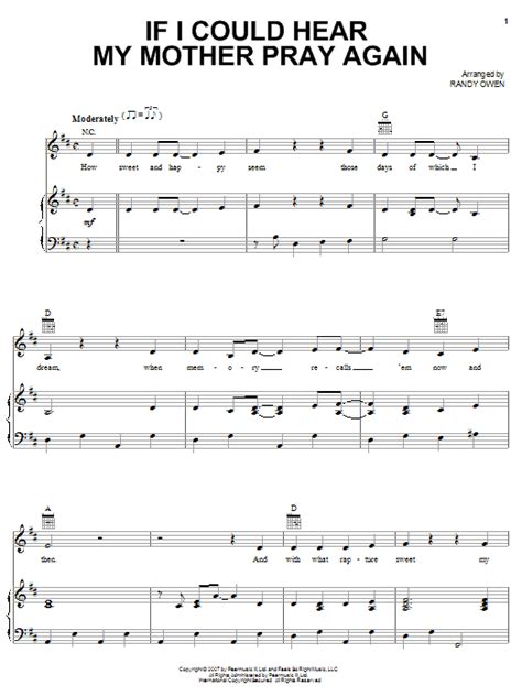 If I Could Hear My Mother Pray Again Sheet Music Alabama Piano Vocal And Guitar Chords Right