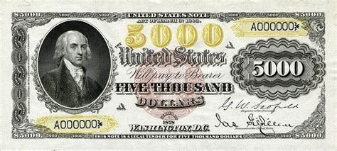 Us Five Thousand Dollar Bill 1878 5000 Usd Treasury Note Digital