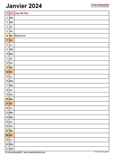 Calendrier Janvier 2024 Excel Word Et Pdf Calendarpedia