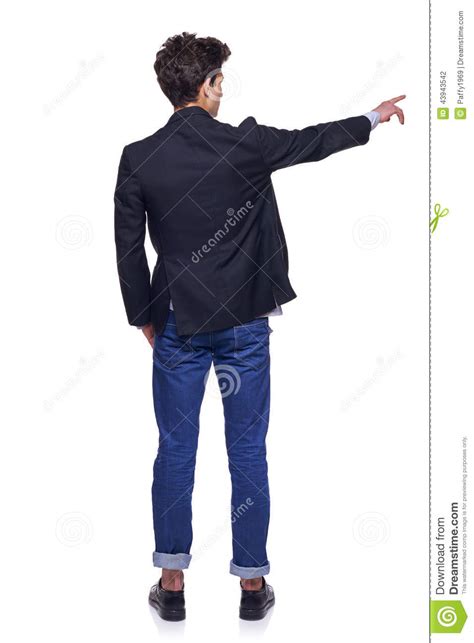 Young Man Pointing Back View Stock Photo Image Of People