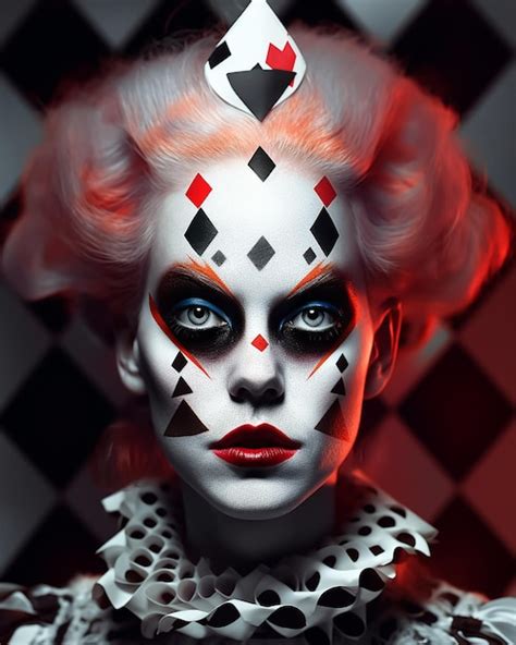 Premium Ai Image Playing Cards Queen Clown In Fancy Black White And