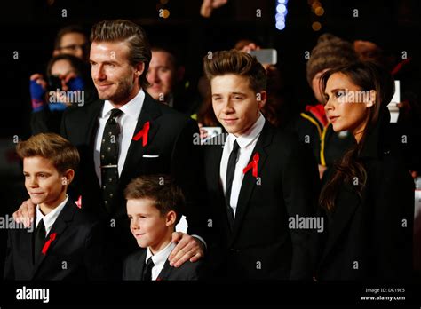 David and Victoria Beckham with their sons Brooklyn Beckham (C), Romeo