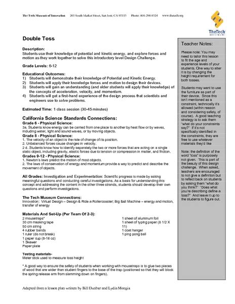 Double Toss Lesson Plan for 6th - 12th Grade | Lesson Planet