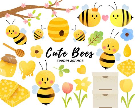Watercolor Bees And Honey Clipart Bee Items Download Cute Etsy