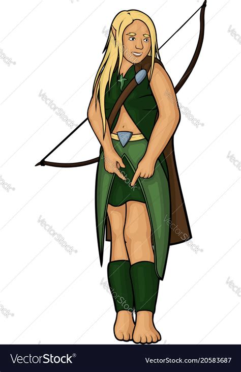 Elven Girl With Bow Royalty Free Vector Image Vectorstock