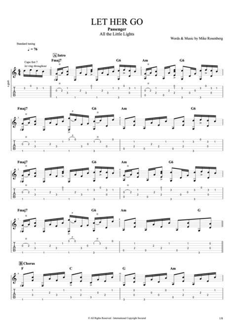 Let Her Go By Passenger Full Score Guitar Pro Tab