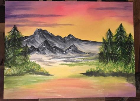 Bob Ross Mountain Painting Sunset