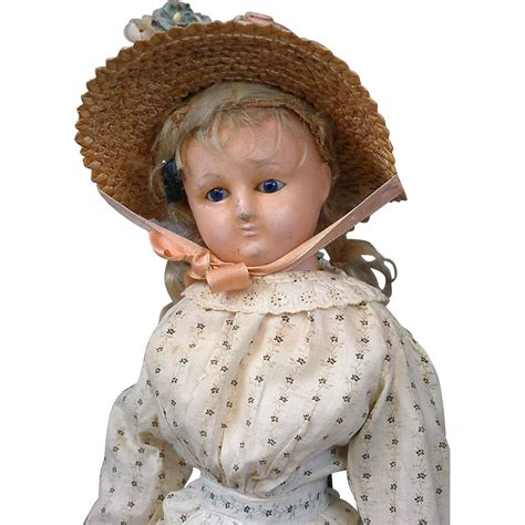 Rare Socket Head Wax Over Paper Mache Lady In Original Antique Costume