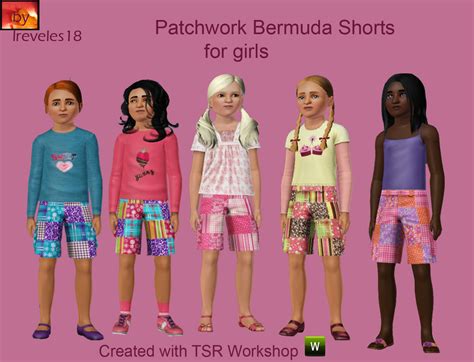 The Sims Resource Girl Patchwork Bermuda Shorts