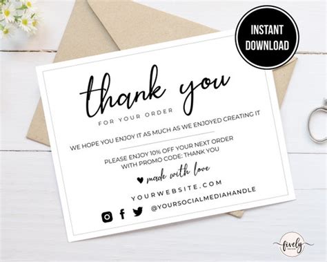 Printable Business Card Thank You Template Etsy Seller Thank Etsy